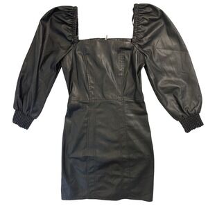7 For All Mankind Dress Small XS Black Faux Leather Square Neck‎ Puff Mini Y2K